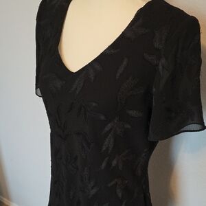 Black Ruffled Midi Gown with V-Neck